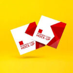 Front View of Two Falling Square Business Cards Mockup