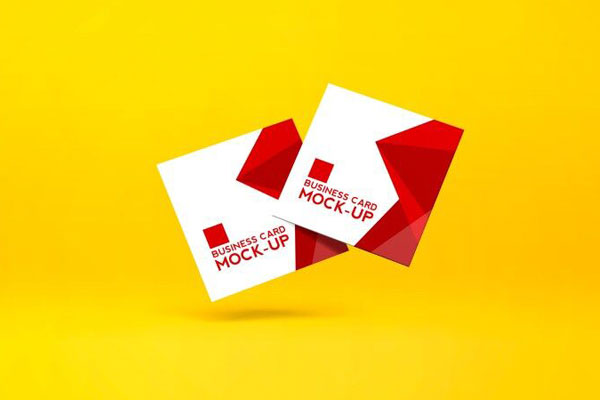 Front View of Two Falling Square Business Cards Mockup