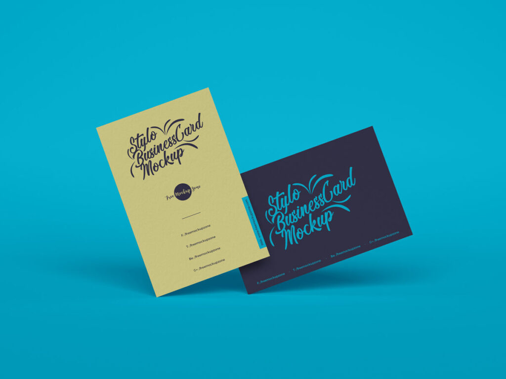 Front View of Two Floating Business Cards