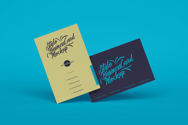 Front View of Two Floating Business Cards