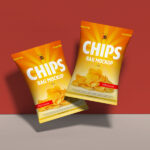 Front View of Two Floating Snack Packaging Mockup
