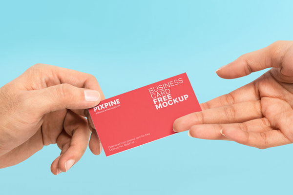 Front View of Two Hands Exchanging Business Card Mockup