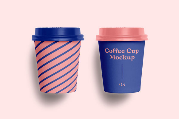 Front View of Two Minimal Paper Cups Mockup