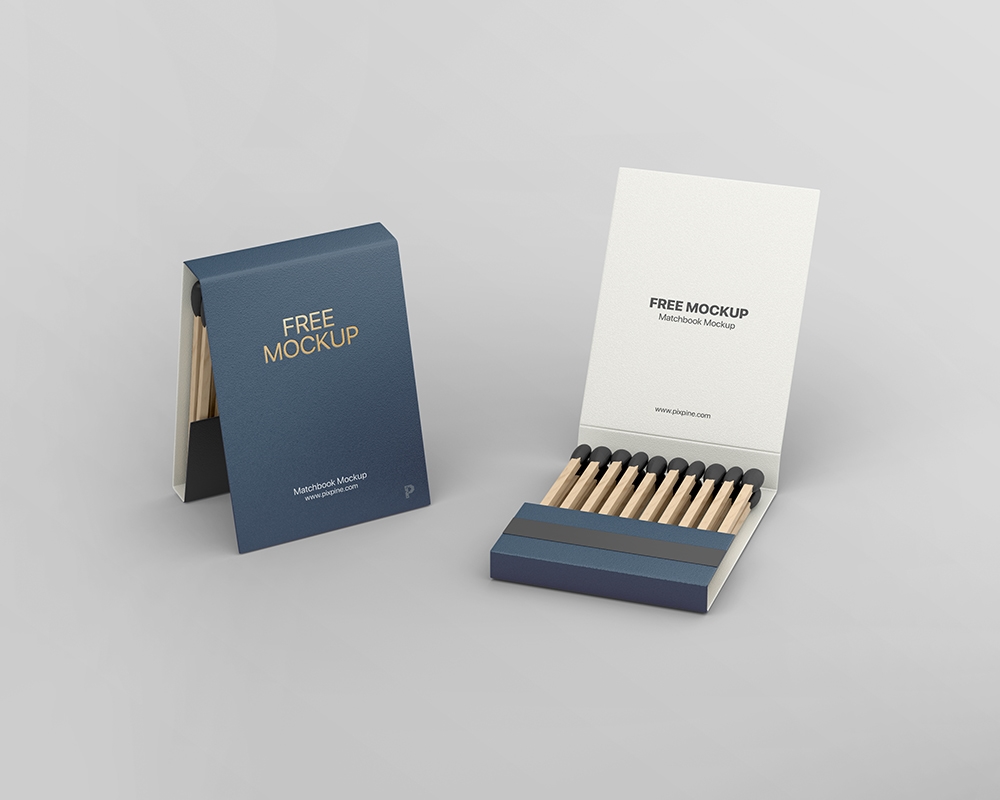 Front View of Two Open and Closed Matchbooks Mockup