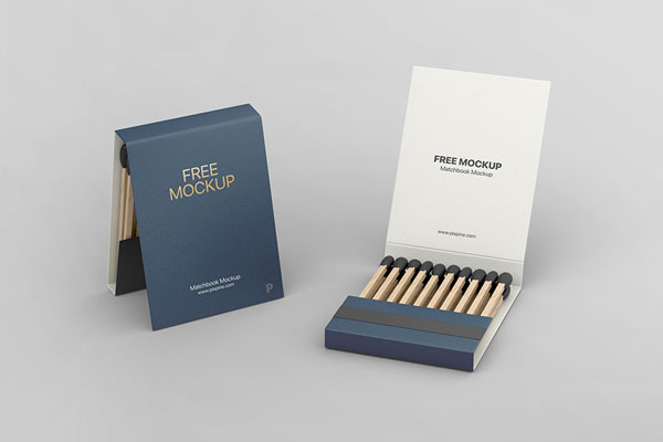 Front View of Two Open and Closed Matchbooks Mockup