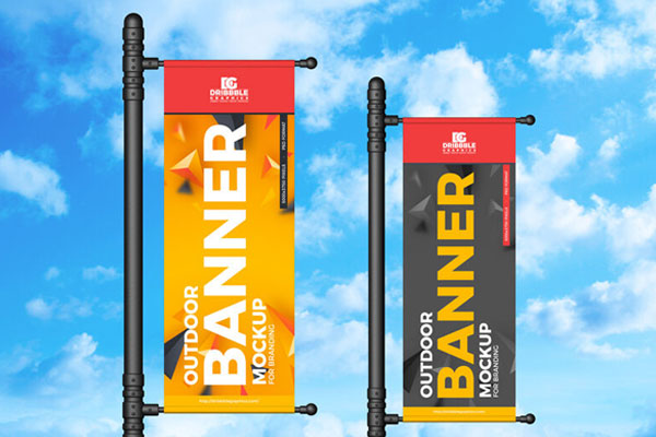 Front View of Two Outdoor Banners Mockup