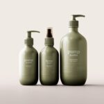 Front View of Two Pump Bottles and Spray Bottle Mockup