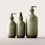 Front View of Two Pump Bottles and Spray Bottle Mockup