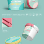 Front View of Two Realistic Ice Cream Plastic Jar Mockups