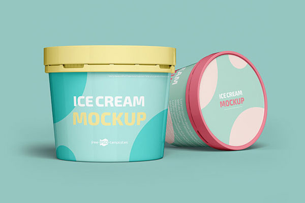 Front View of Two Realistic Ice Cream Plastic Jar Mockups