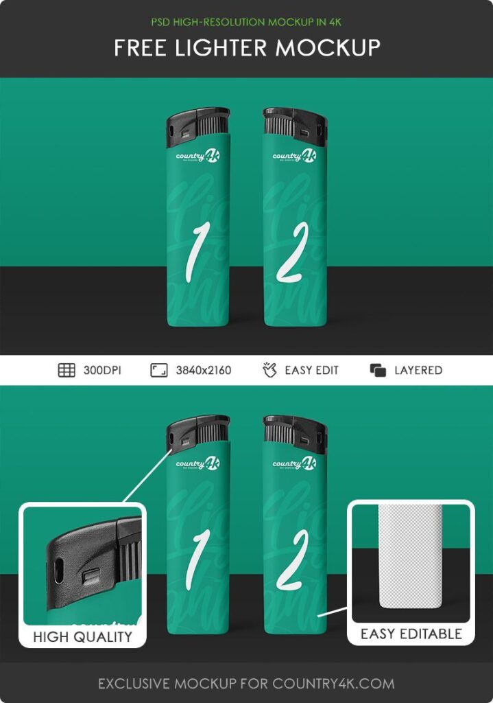Front View of Two Simple Lighters Mockup