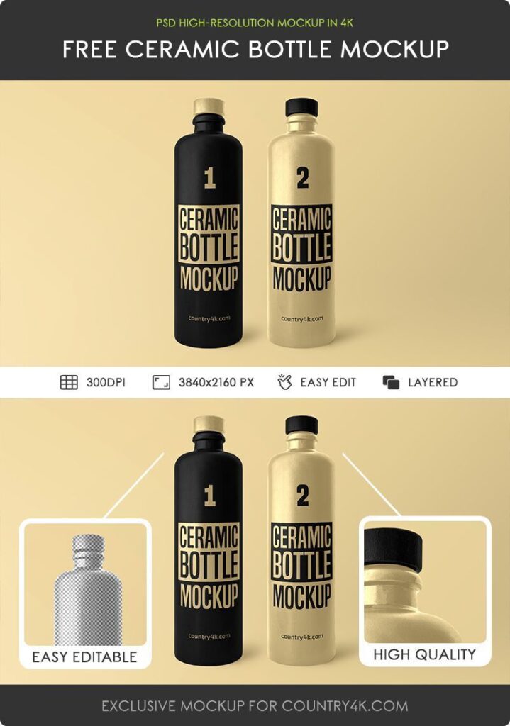 Front View of Two Standing Ceramic Bottles Mockup