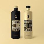Front View of Two Standing Ceramic Bottles Mockup