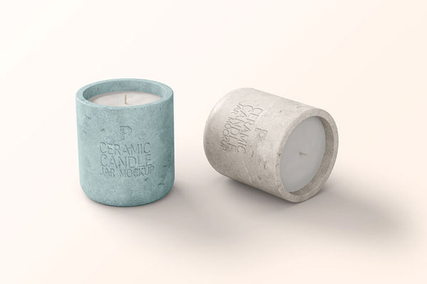 Front View of Two Tiny Ceramic Candle Jars Mockup