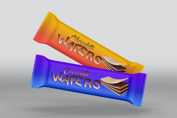 Front View of Two Wafers/Chocolate Bars Packaging Mockup