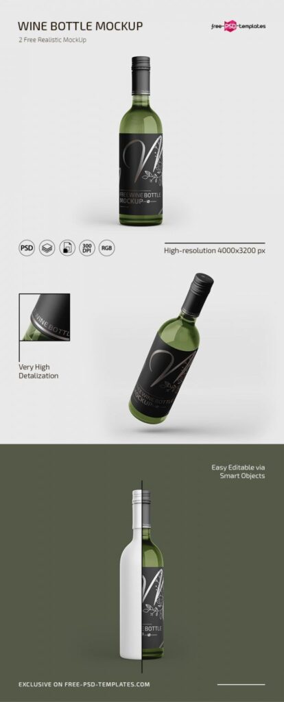 Front View of Two Wine Bottle Mockups