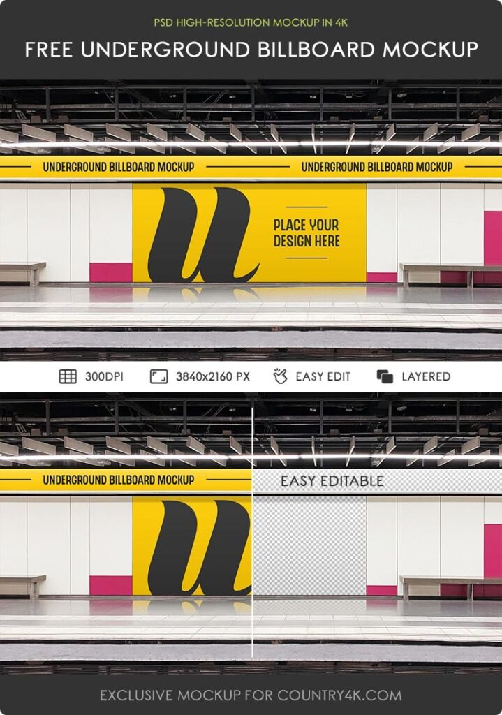 Front View of Underground Billboard Mockup