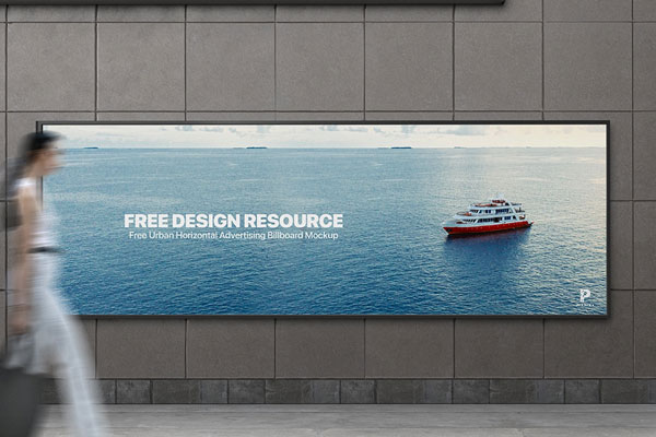 Front View of Urban Horizontal Advertising Billboard Mockup