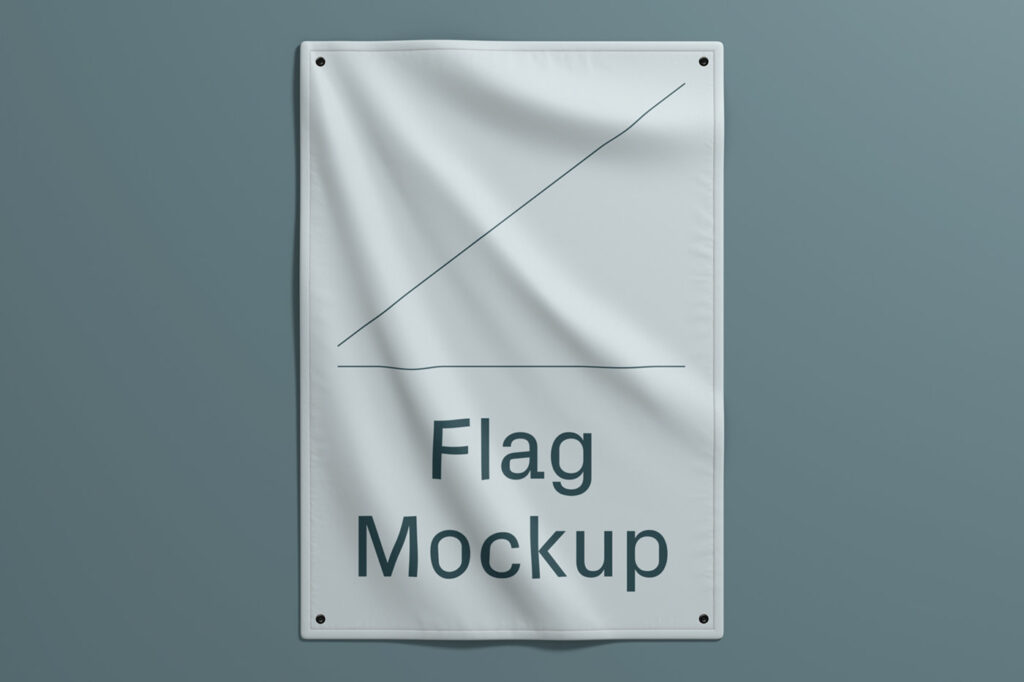 Front View of Vertical Camp Flag on Wall Mockup