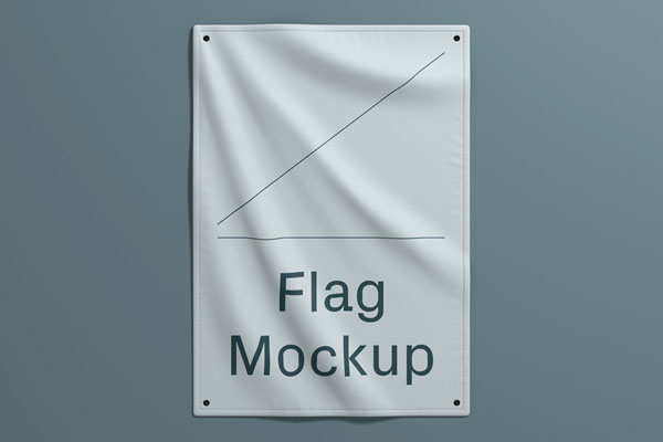 Front View of Vertical Camp Flag on Wall Mockup