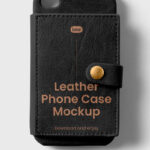 Front View of Vertical Leather Phone Case Mockup