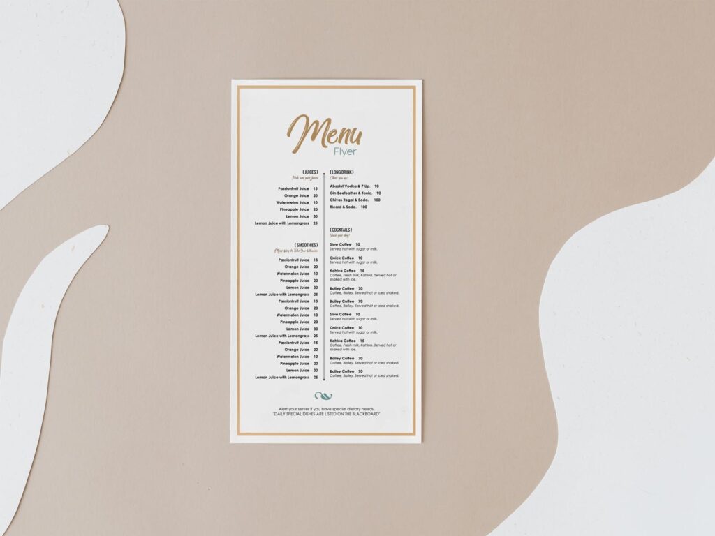 Front View of Vertical Paper Menu Mockup
