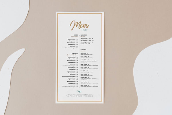 Front View of Vertical Paper Menu Mockup