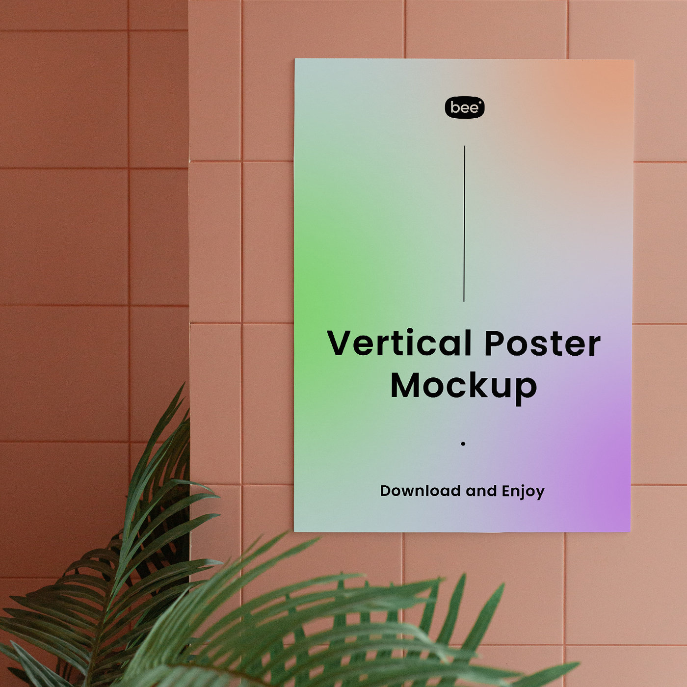 Front View of Vertical Poster Mockup on Ceramic Wall FREE PSD