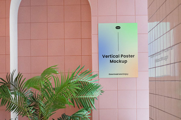 Front View of Vertical Poster Mockup on Wall