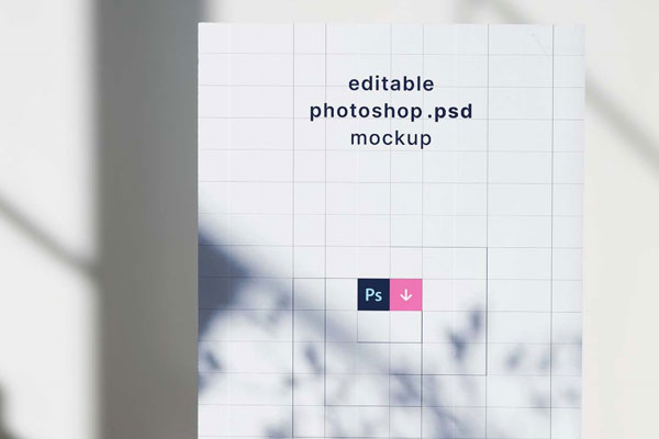Front View of Vertical Shadow Poster Mockup on Marble