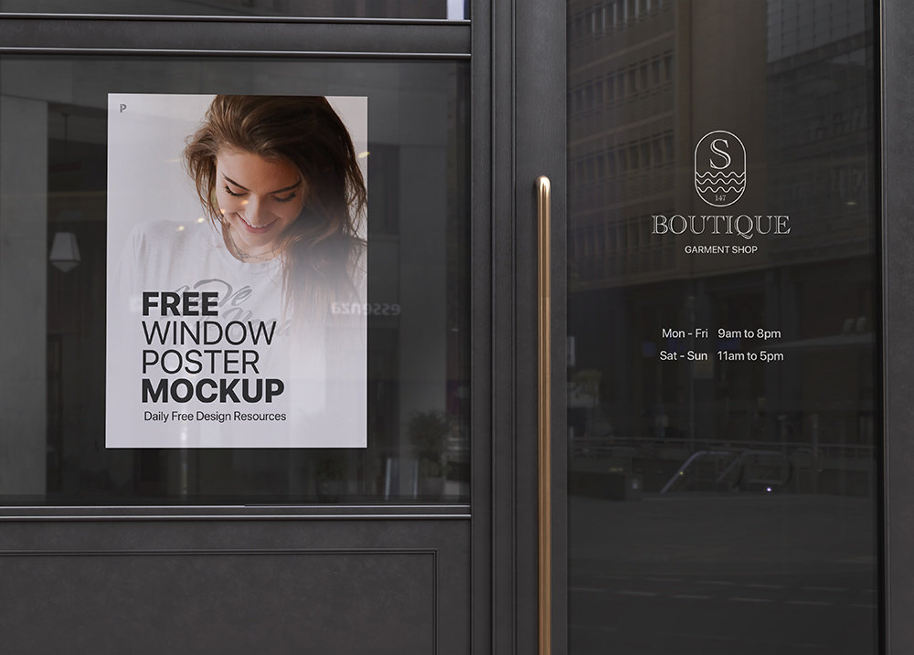 Front View of Vertical Window Poster Mockup