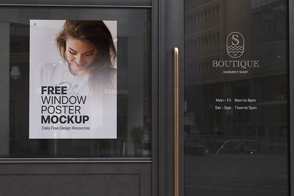 Front View of Vertical Window Poster Mockup