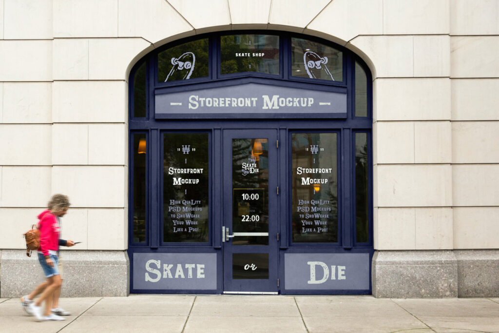 Front View of Vintage Shop Window Mockup