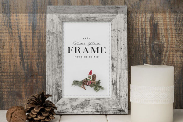 Front View of Vintage Wooden Photo Frame Mockup