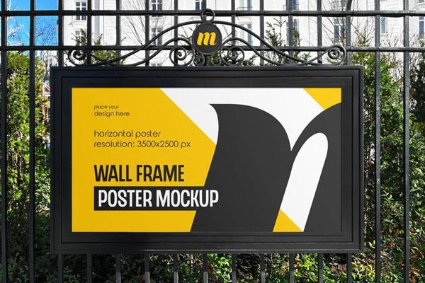Front View of Wall Frame Poster Mockup
