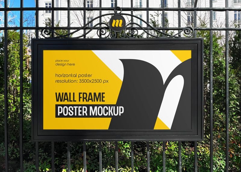 Front View of Wall Frame Poster Mockup