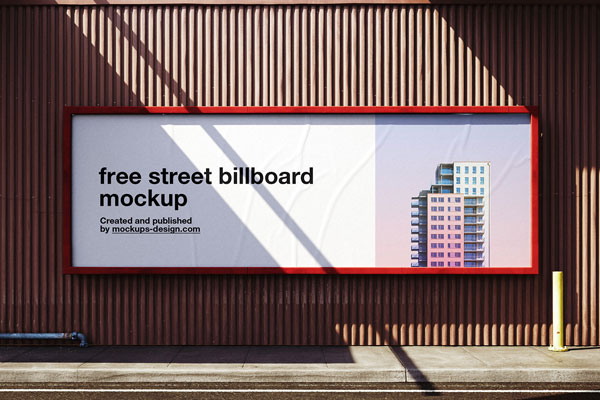 Front View of Wide Street Billboard Mockup on Industrial Wall