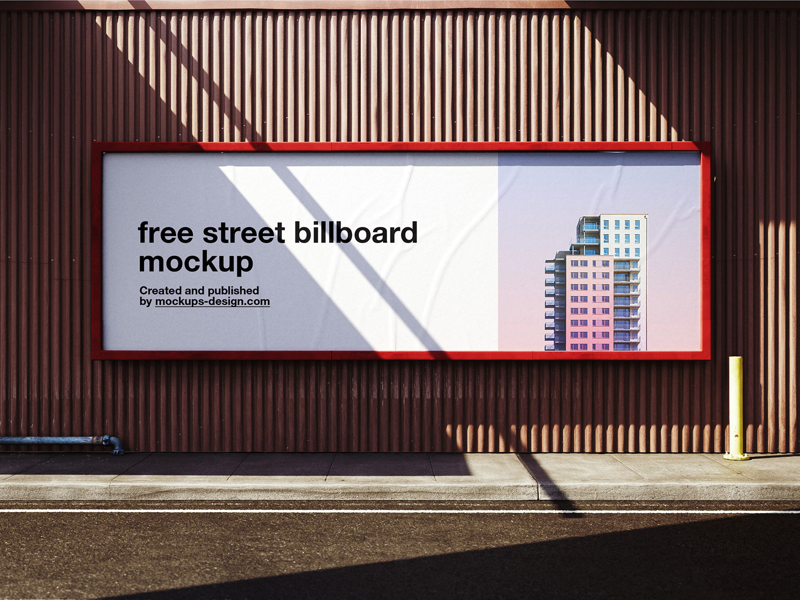 Front View of Wide Street Billboard Mockup on Industrial Wall FREE PSD