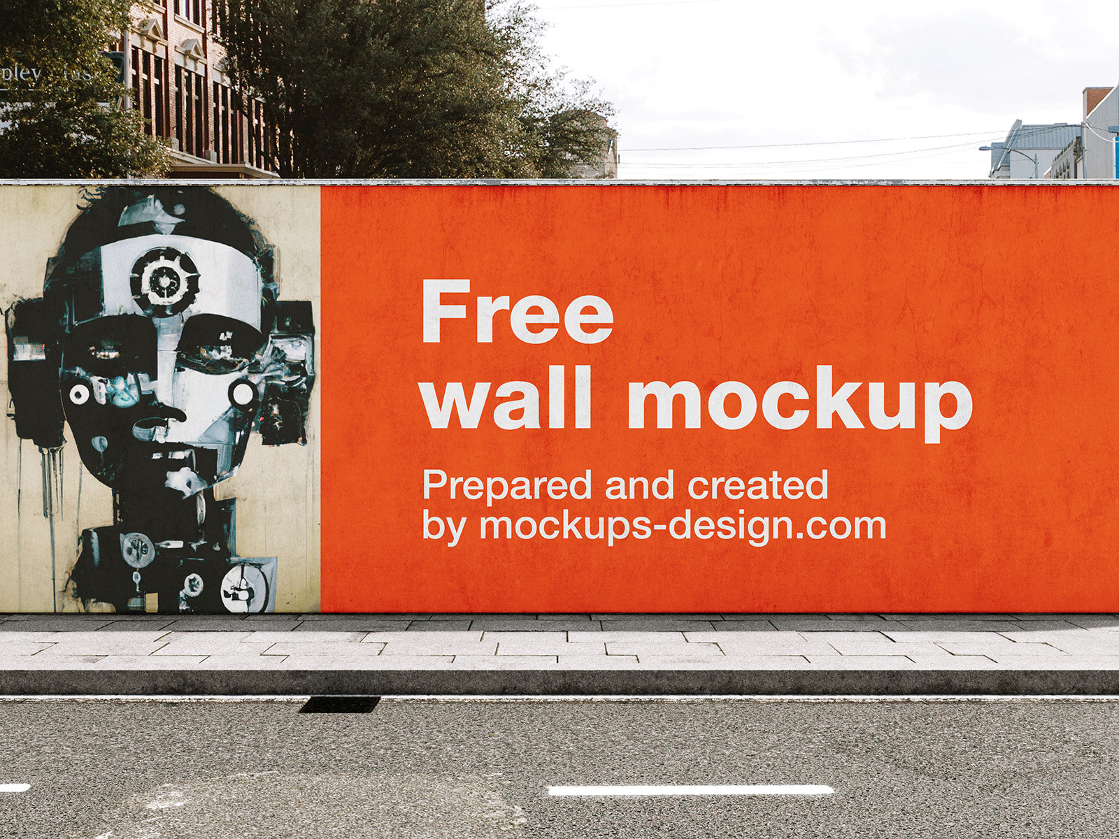 Front View of Wide Street Wall Mockup FREE PSD