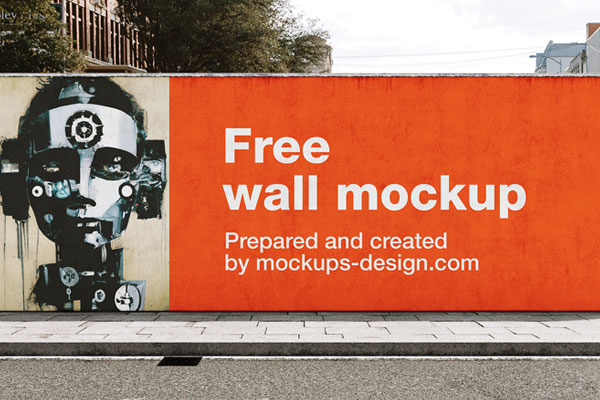 Front View of Wide Street Wall Mockup