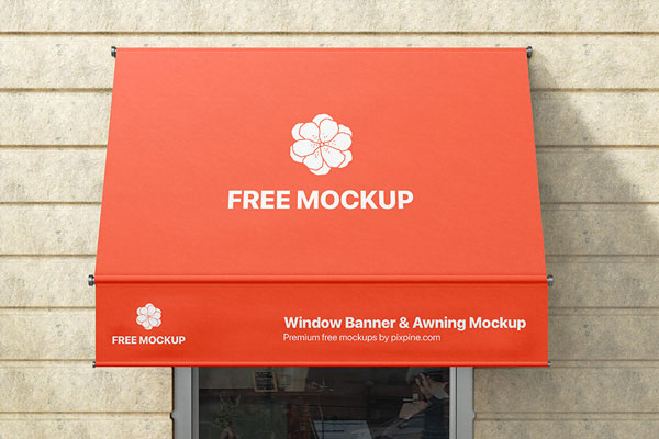 Front View of Window Banner And Awning Mockup