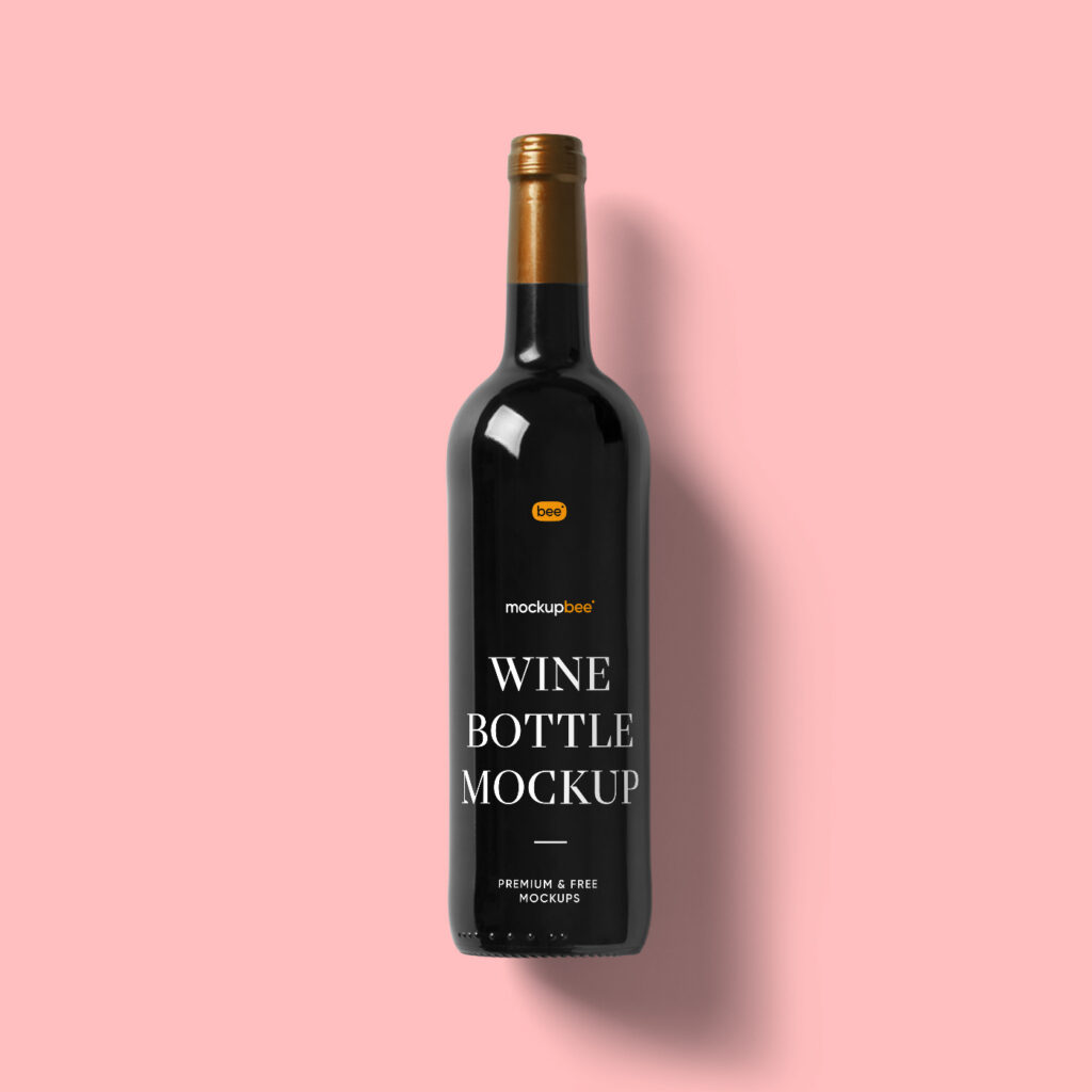 Front View of Wine Bottle Mockup with Soft Shadow