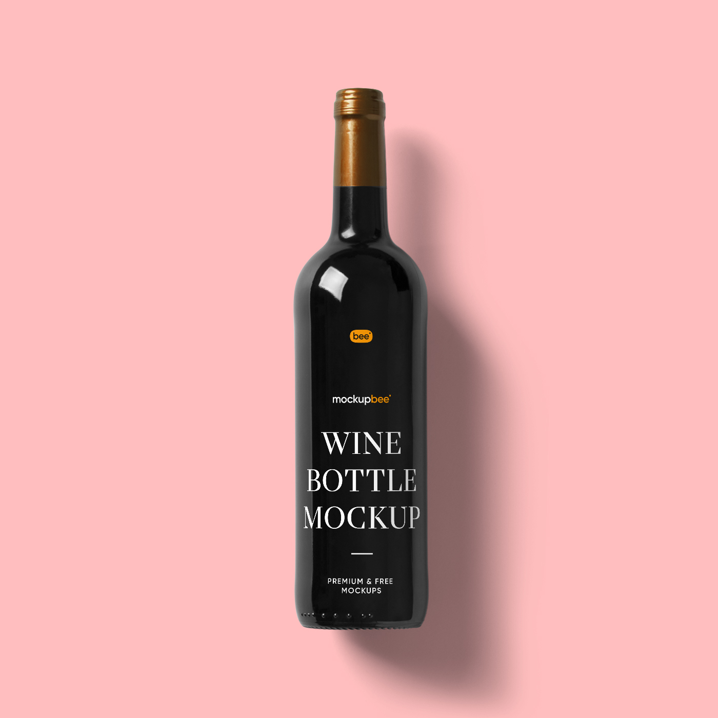 Front View of Wine Bottle Mockup with Soft Shadow FREE PSD