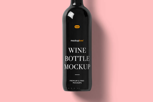 Front View of Wine Bottle Mockup with Soft Shadow