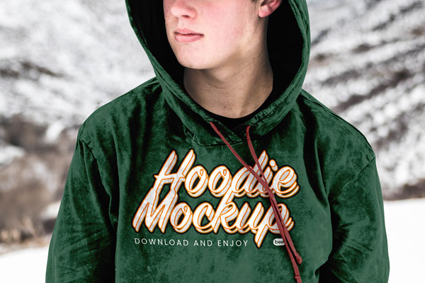 Front View of Woman Hoodie Mockup in Winter