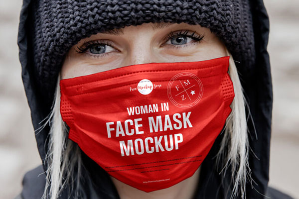Front View of Woman Wearing a Face Mask Mockup