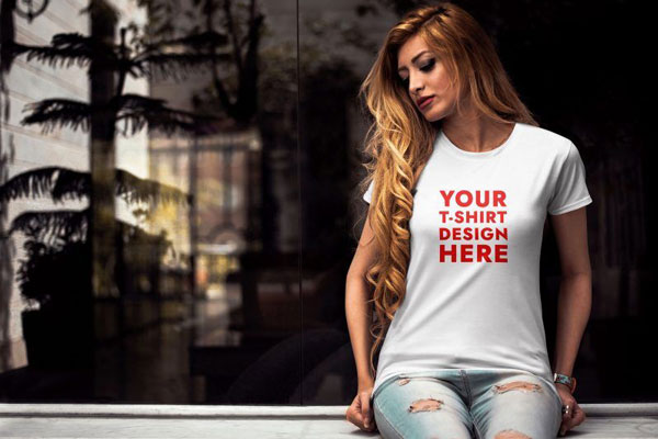 Front View of Woman Wearing a Short-Sleeved T-Shirt Mockup