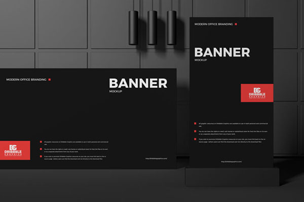 Front View Office Branding Vertical and Horizonal Banners Mockup