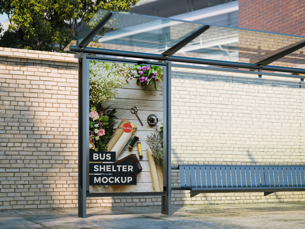 Front View Outdoor Bus Shelter Mockup