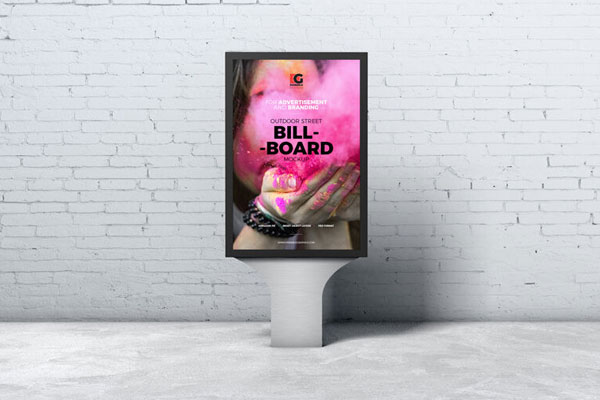 Front View Outdoor Vertical Street Advertising Billboard Mockup